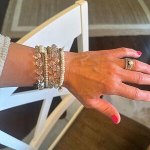 Silpada Clear Crystal and White Bead Stacked Stretch Bracelet Set